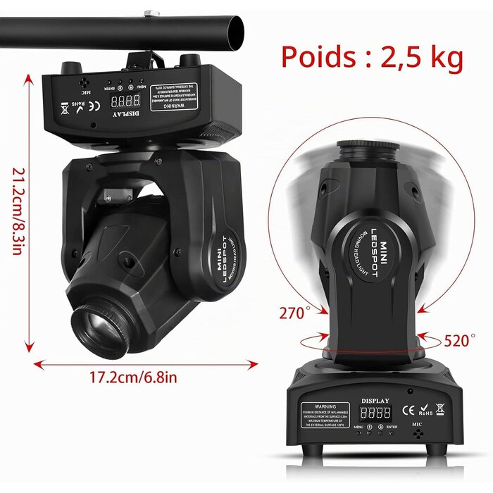 Lyre LED 50W DJ - 8 Gobos et 8 Couleurs - DMX 512 - 34% de remise