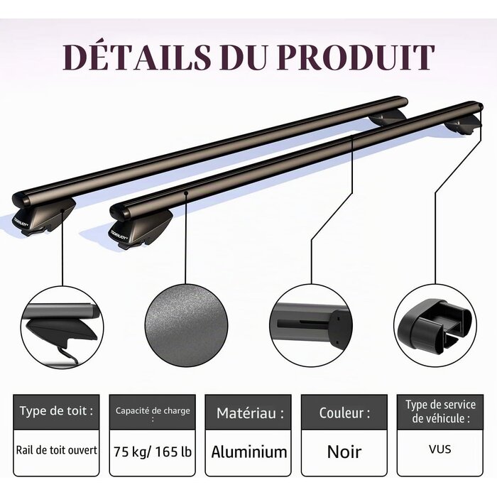 Barres de toit universelles 135 cm pour SUV - 32% de remise
