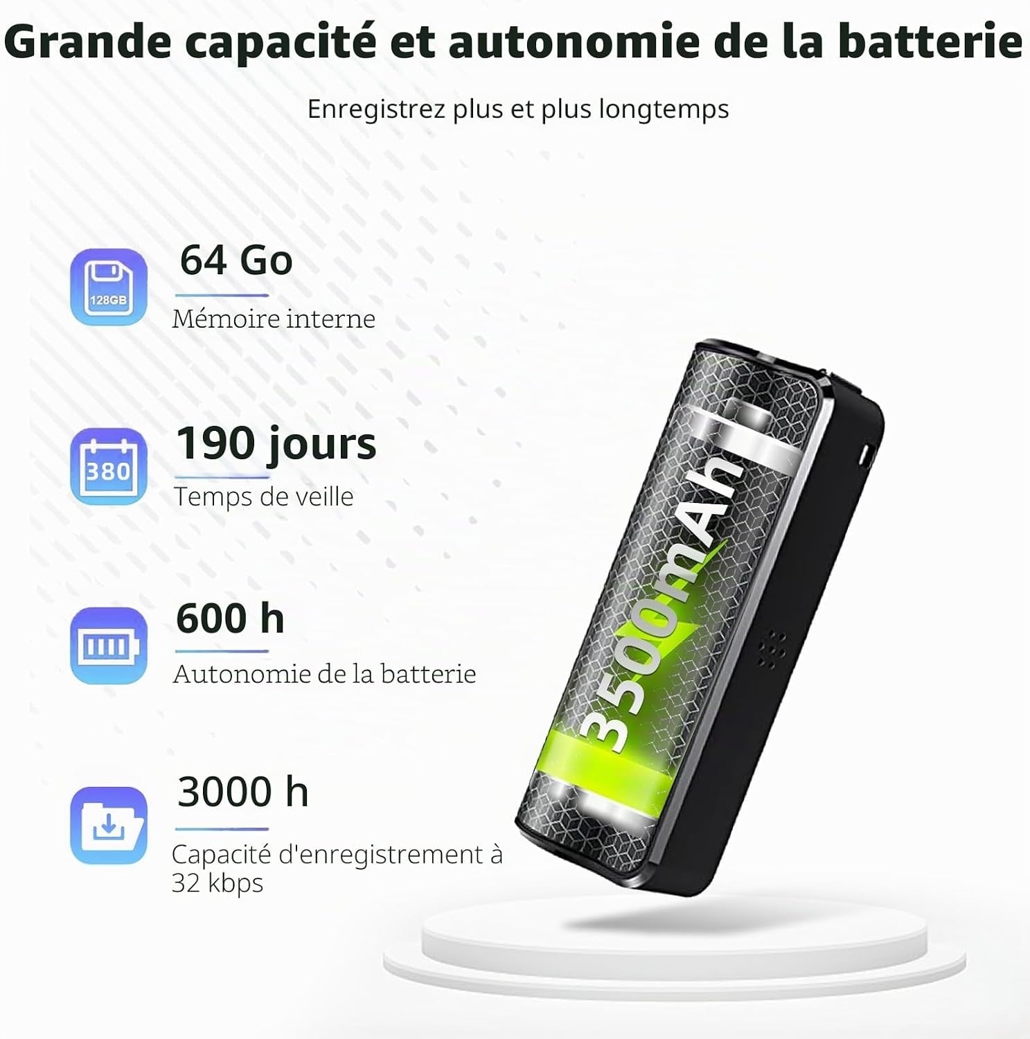 Enregistreur vocal magnétique 64 Go Zwart Taille S - 33% de remise