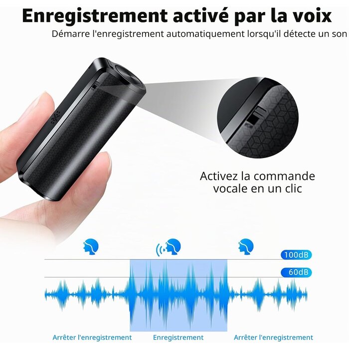 Enregistreur vocal magnétique 64 Go Zwart Taille S - 33% de remise
