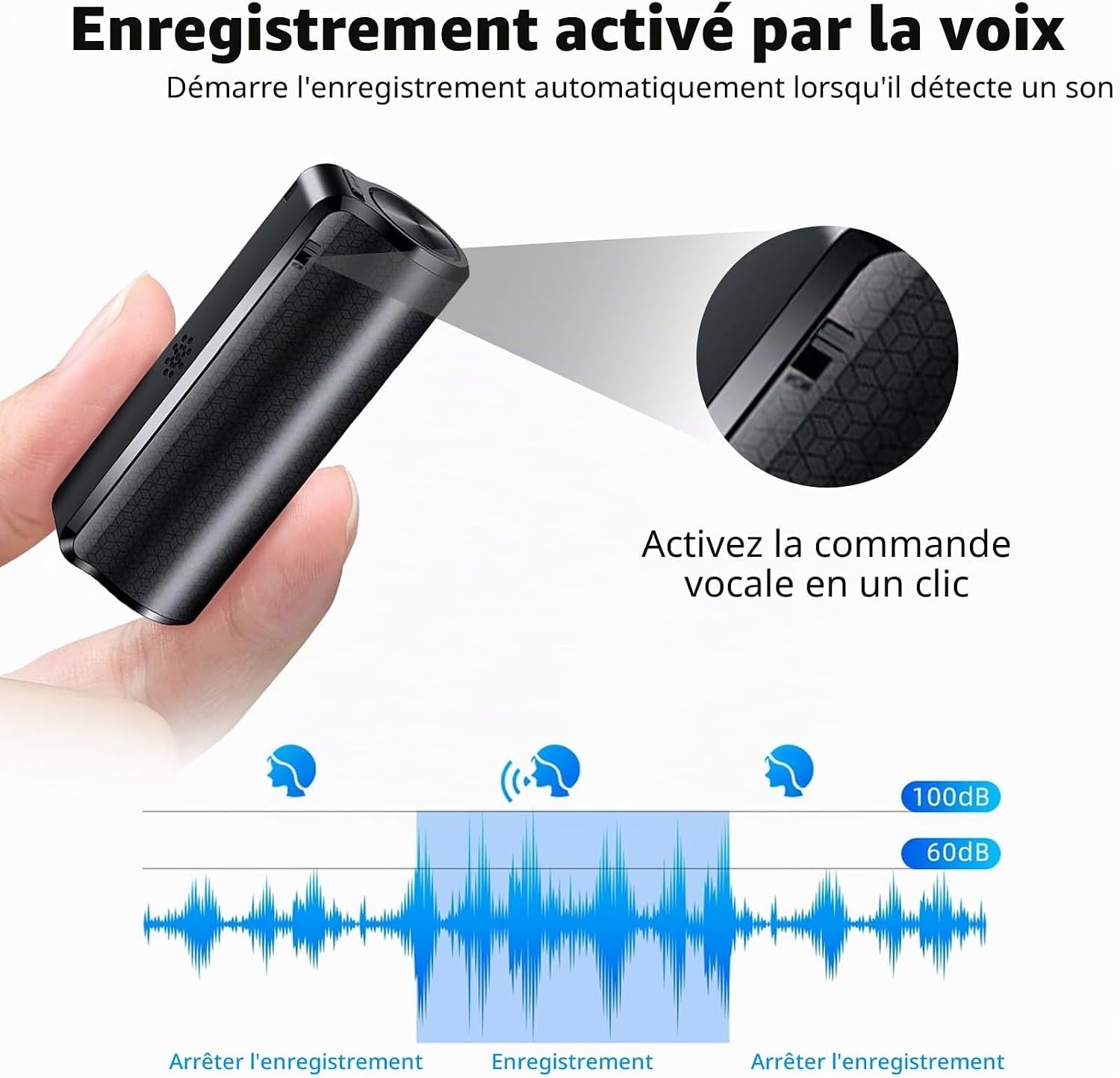 Enregistreur vocal magnétique 64 Go Zwart Taille S - 33% de remise