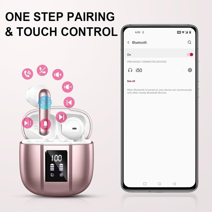 Écouteurs Bluetooth 5.4 Rose - 30% de remise - État déballé