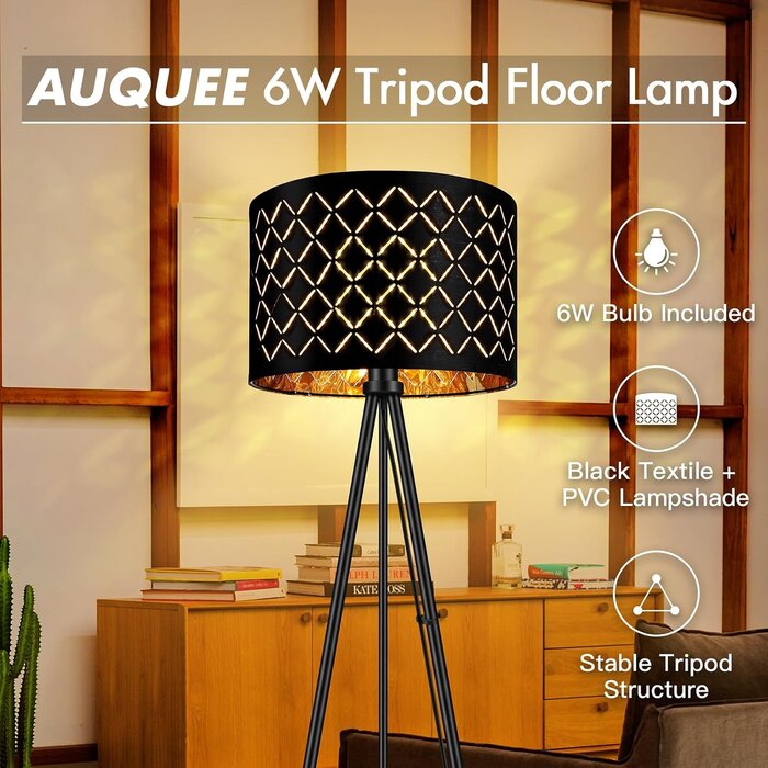 Lampadaire trépied LED noir et doré 158 cm - 33% de remise