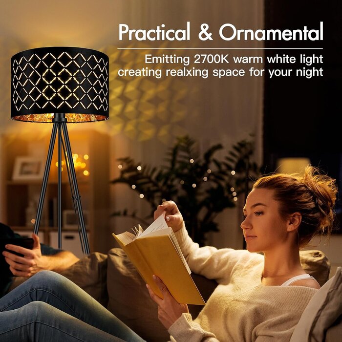 Lampadaire trépied LED noir et doré 158 cm - 33% de remise