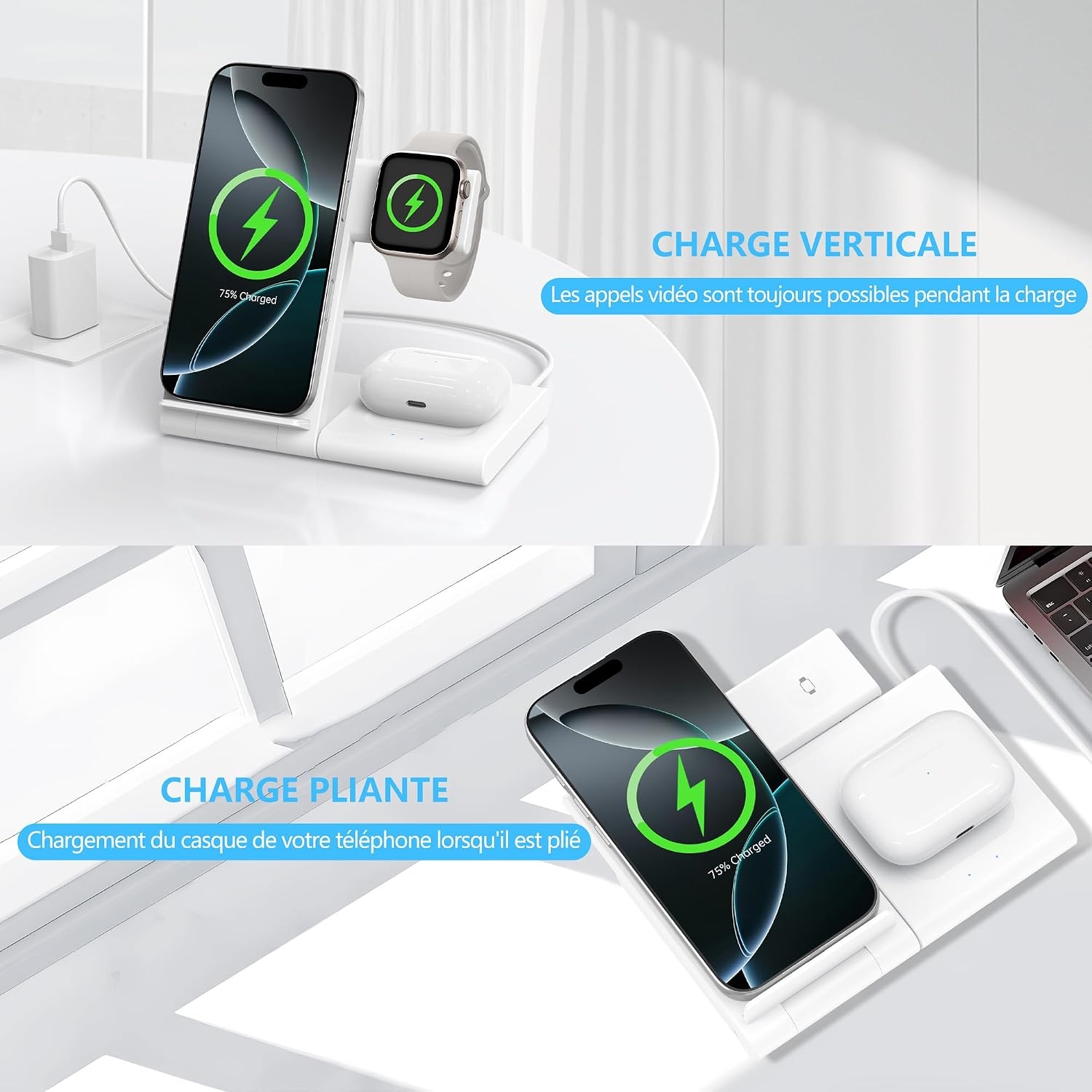 Station de charge 3-en-1 iPhone/Apple Watch/AirPods - Blanc - 31% de remise