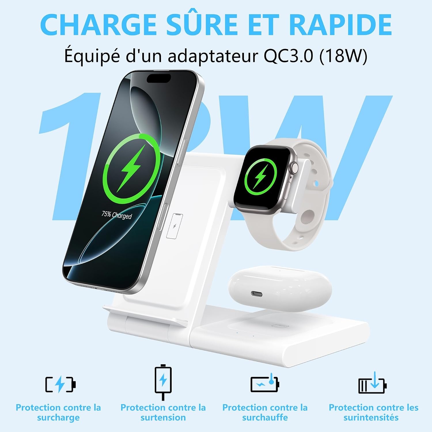 Station de charge 3-en-1 iPhone/Apple Watch/AirPods - Blanc - 31% de remise