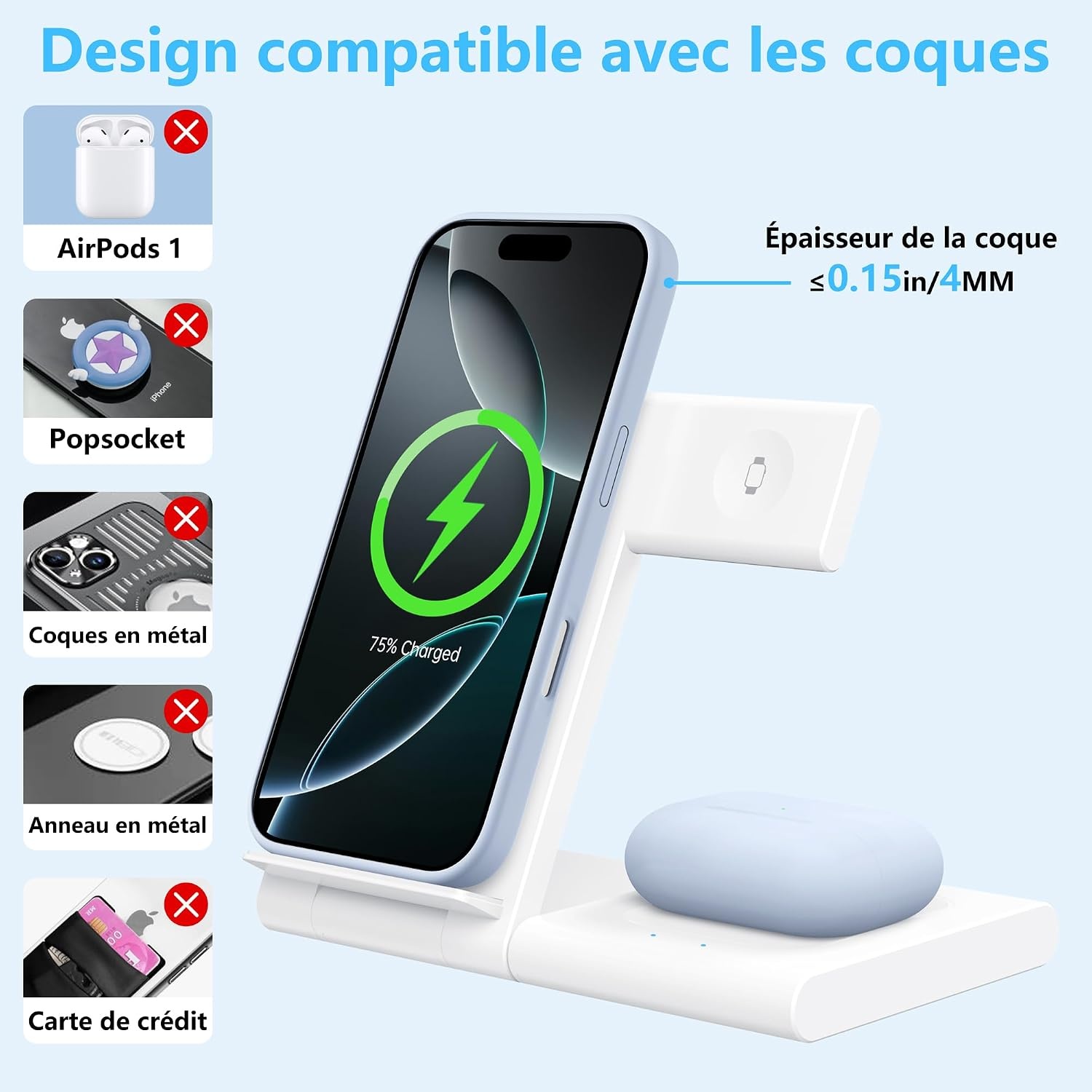 Station de charge 3-en-1 iPhone/Apple Watch/AirPods - Blanc - 31% de remise