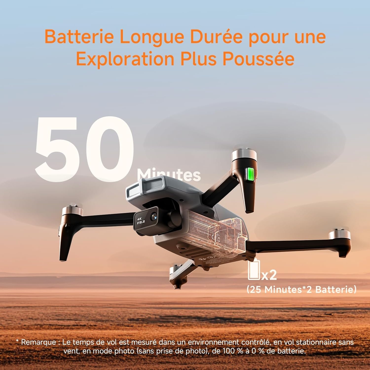 Drone 4K avec GPS et 50 min d'autonomie - Gris - 34% de remise