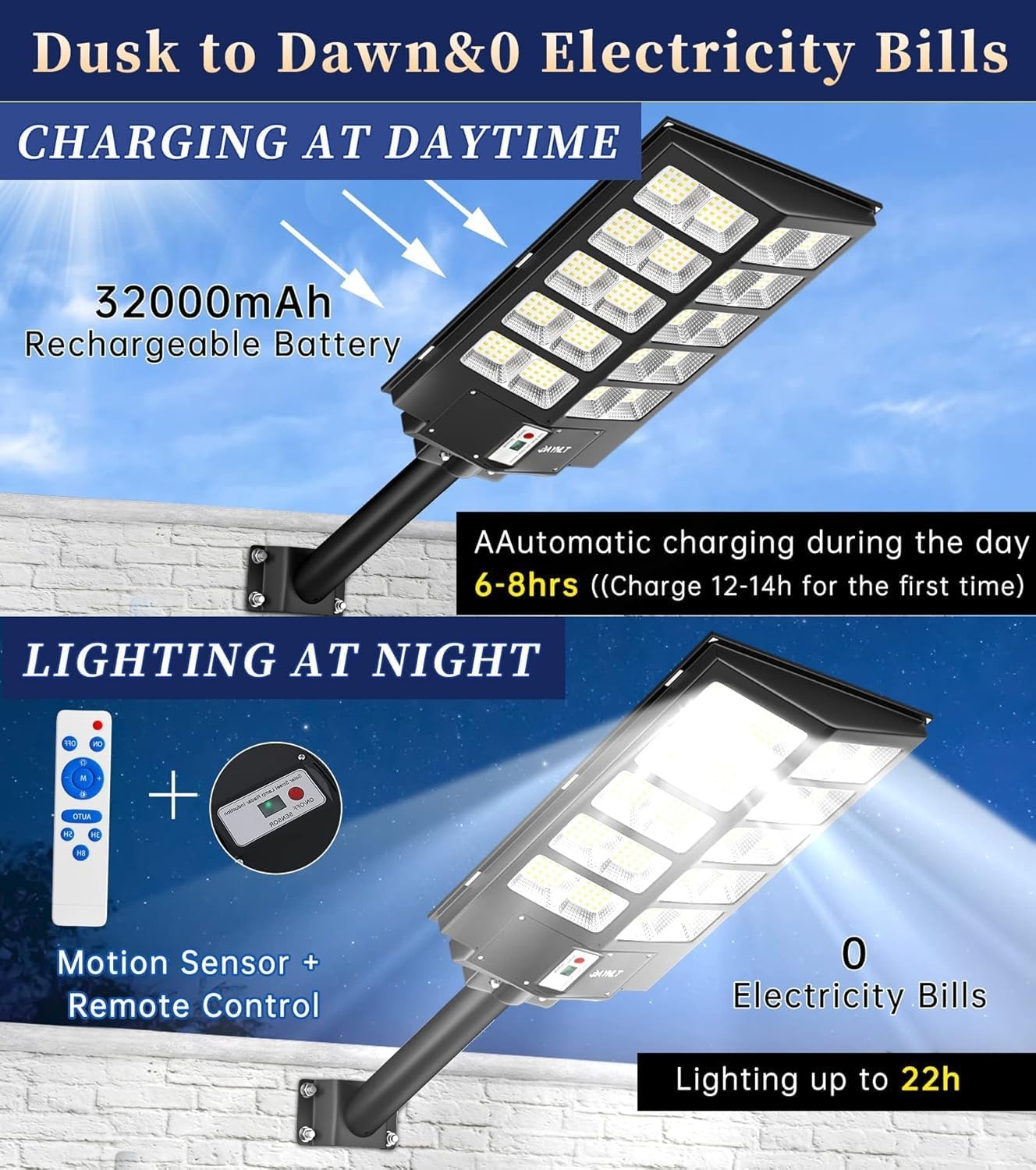 Lampadaire Solaire 8200W IP67 avec Détecteur - 35% de remise