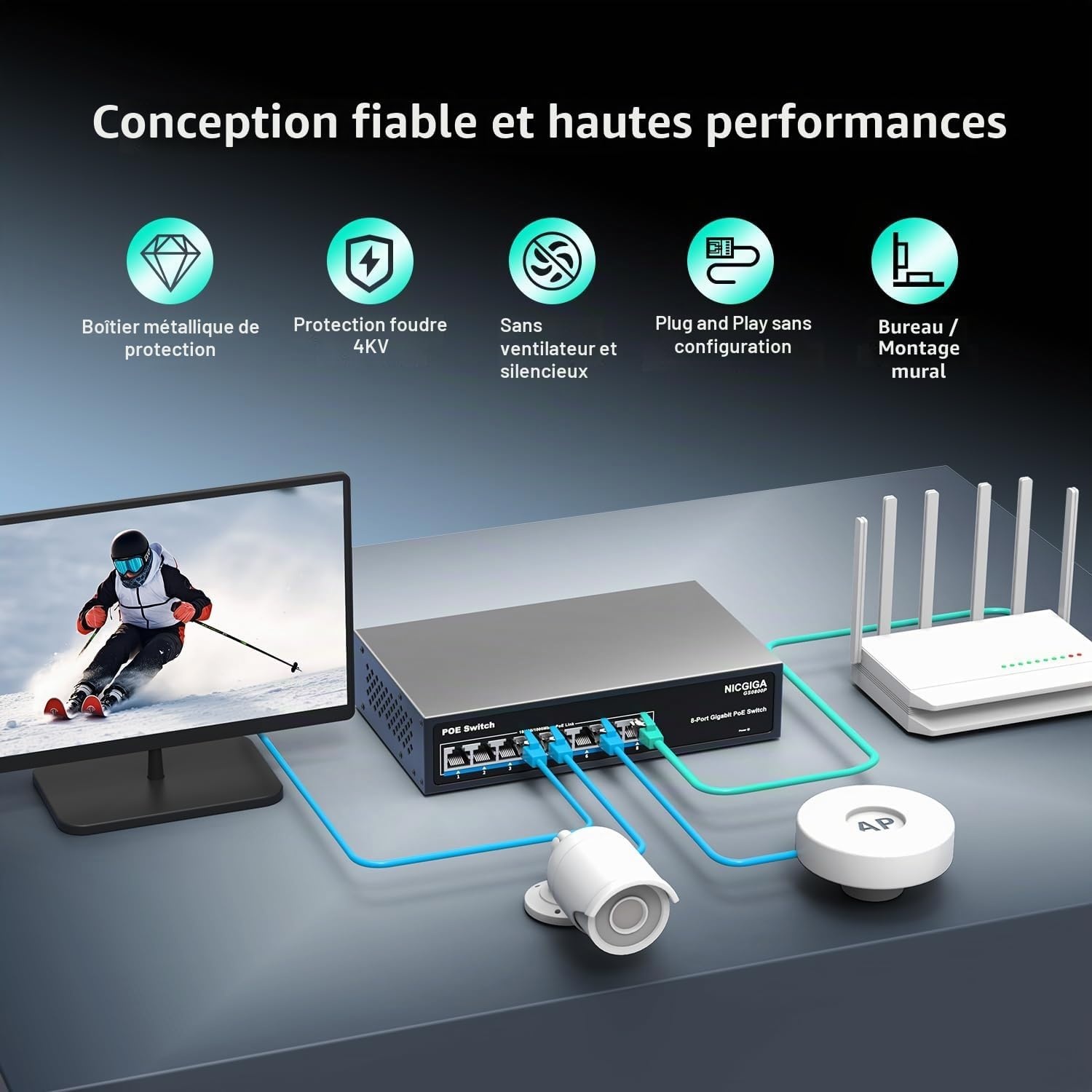Switch Gigabit PoE+ 8 ports 120W - Noir - 33% de remise
