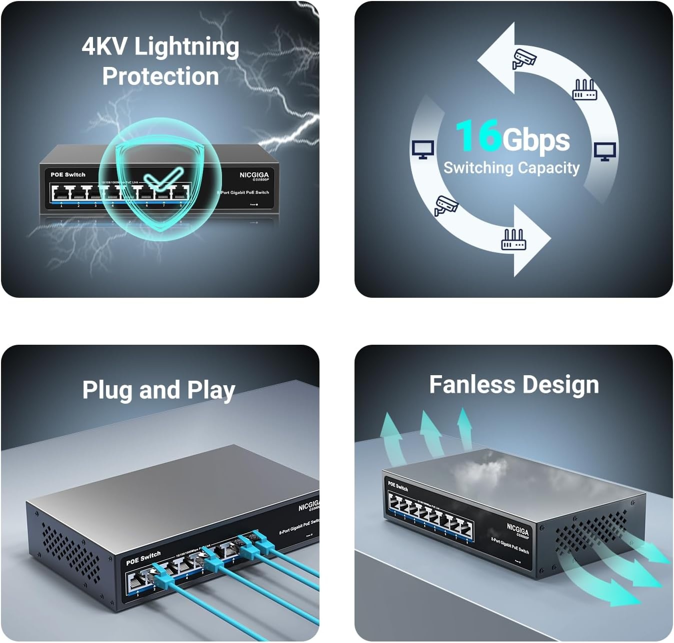 Switch Gigabit PoE+ 8 ports 120W - Noir - 33% de remise