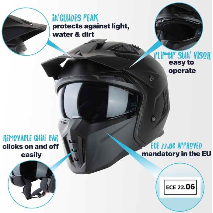 Casque jet noir mat M - Streetfighter avec 33% de remise