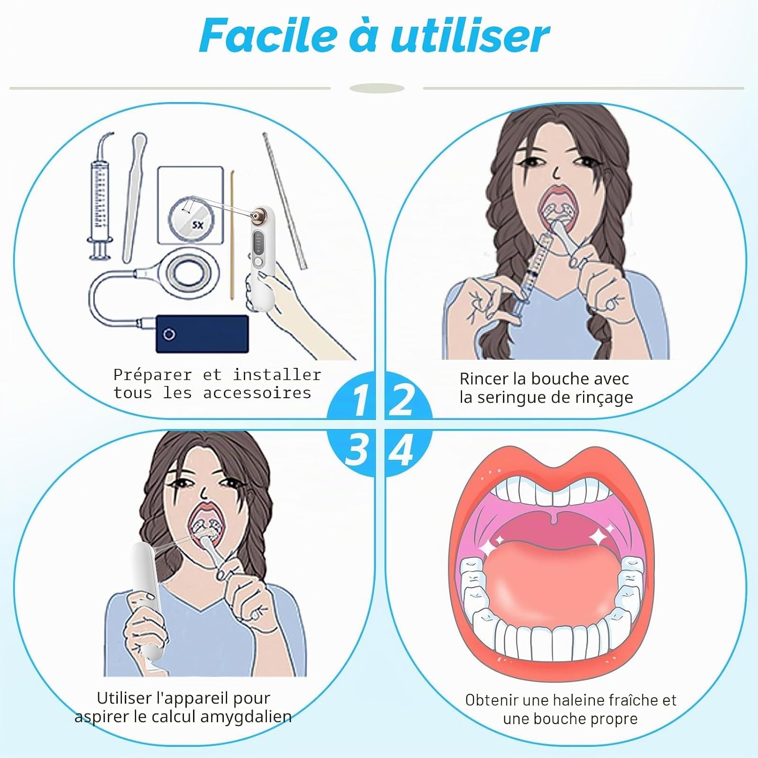 Appareil élimination calculs amygdaliens 5 modes - 32% de remise