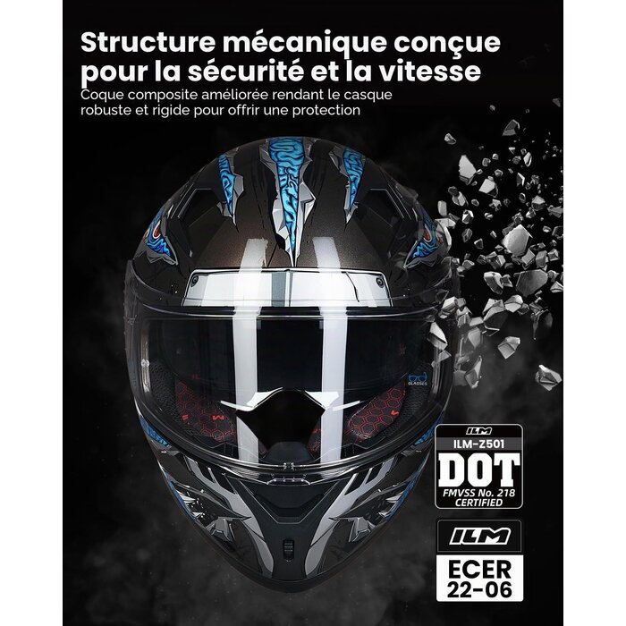 Casque Intégral Moto - Bleu Manta - XL - 35% de remise
