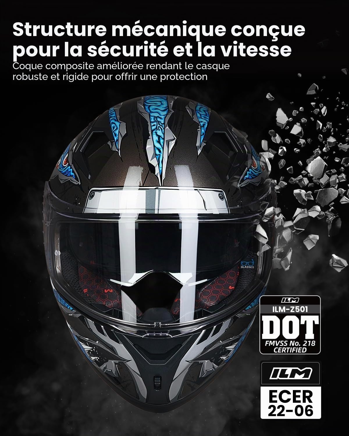 Casque Intégral Moto - Bleu Manta - XL - 35% de remise