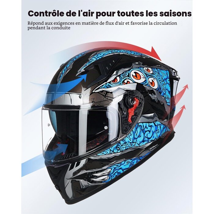 Casque Intégral Moto - Bleu Manta - XL - 35% de remise