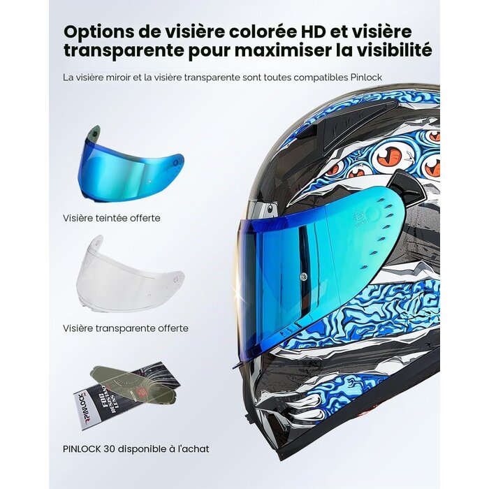 Casque Intégral Moto - Bleu Manta - XL - 35% de remise