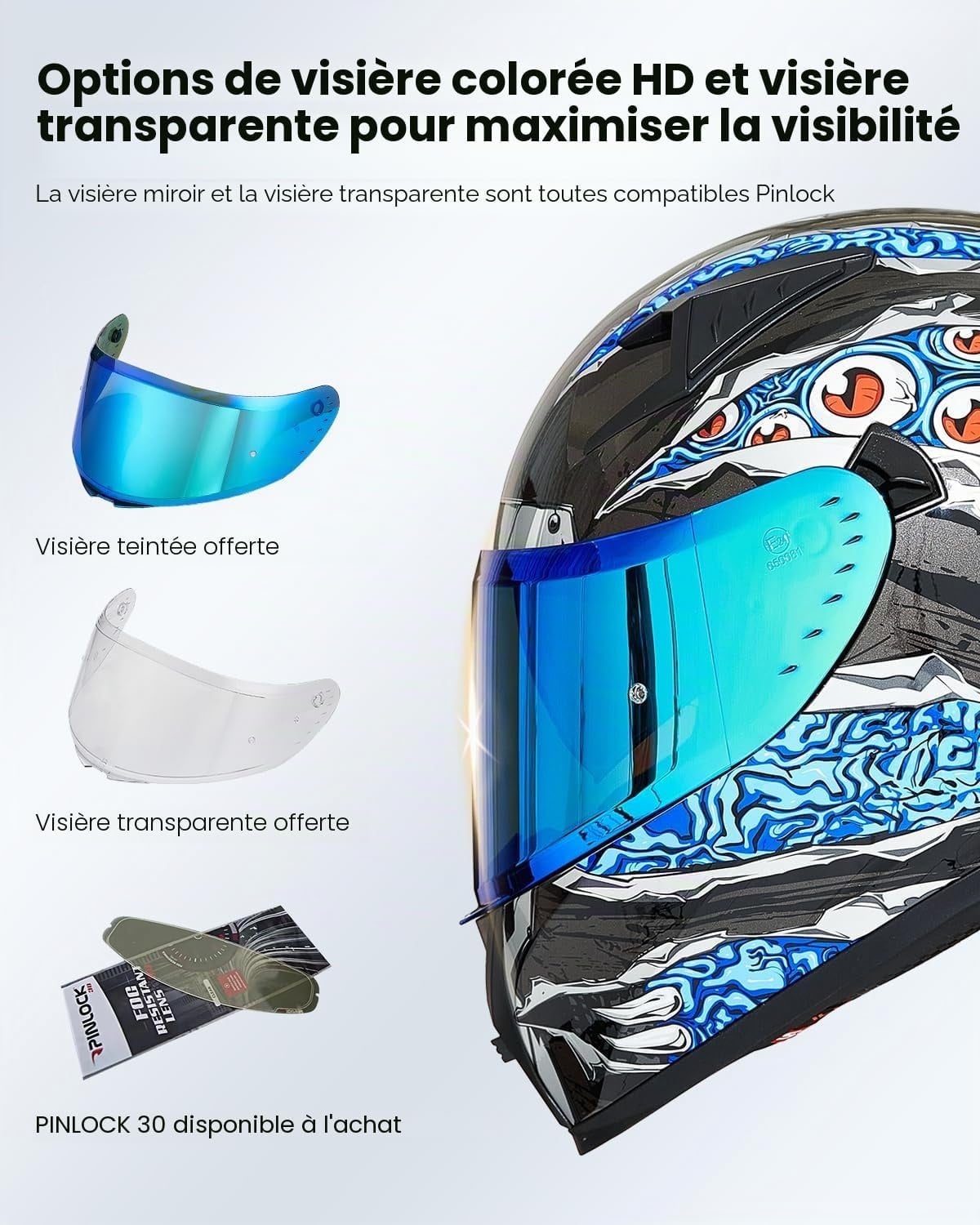 Casque Intégral Moto - Bleu Manta - XL - 35% de remise