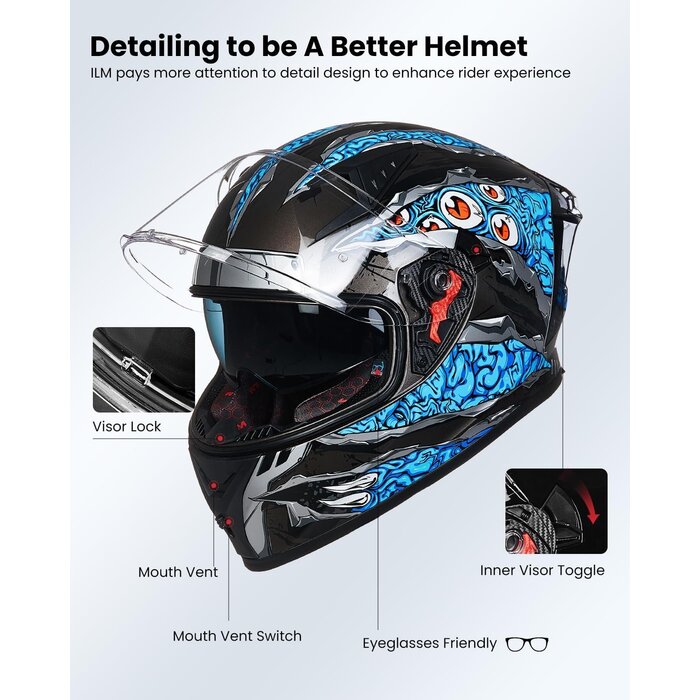 Casque Intégral Moto - Bleu Manta - XL - 35% de remise