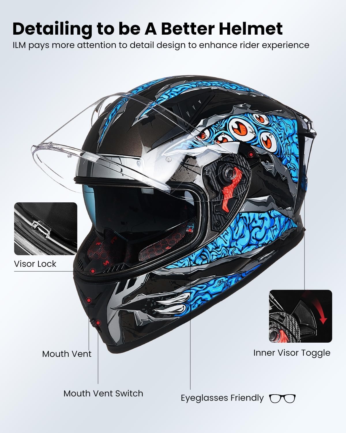 Casque Intégral Moto - Bleu Manta - XL - 35% de remise