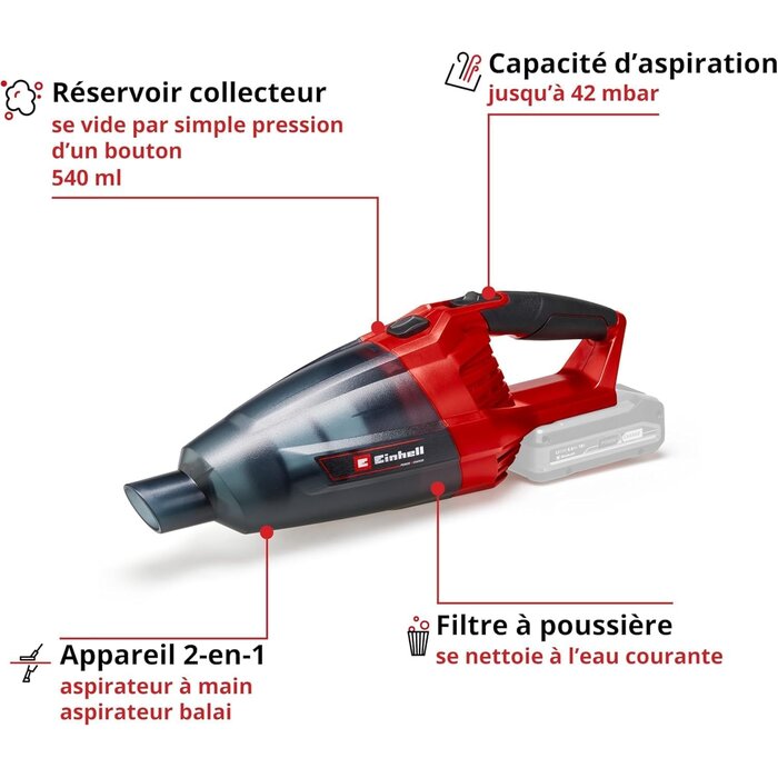 Aspirateur à main sans fil 18V, Rood Zwart, Taille M - 31% de remise