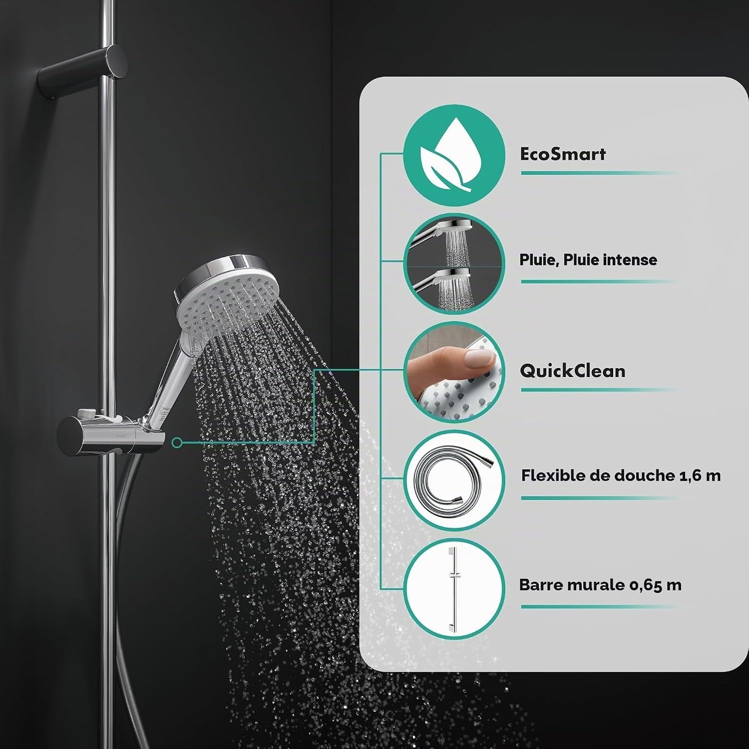 Ensemble de douche 65 cm blanc/chrome - 32% de remise