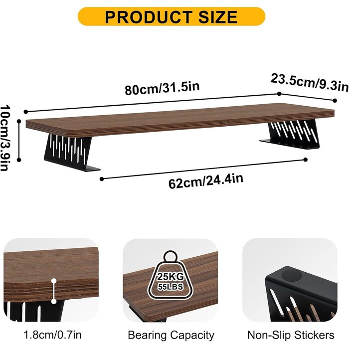 Support double moniteur ergonomique bois 80x23,5 cm - 32% de remise