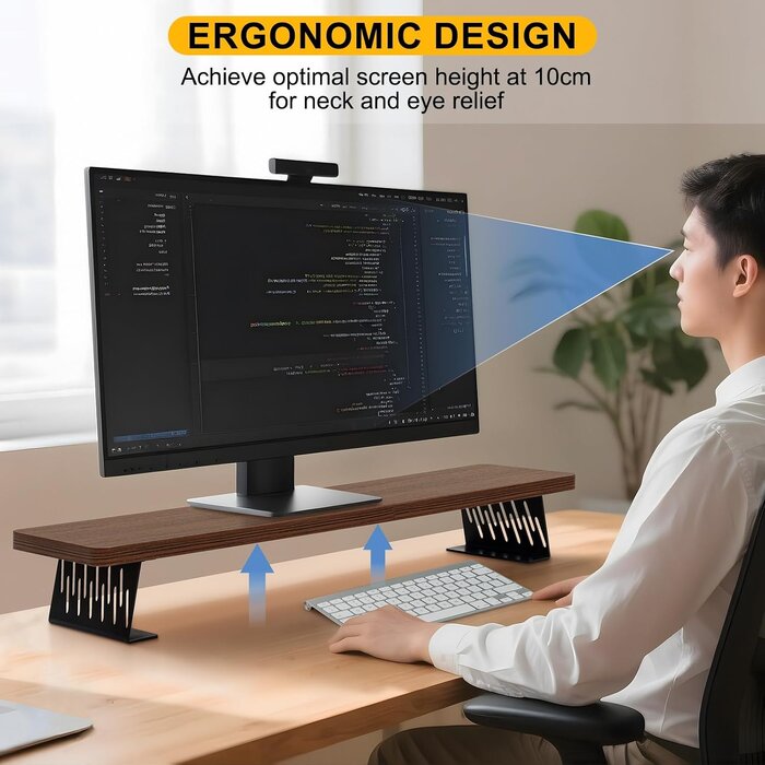 Support double moniteur ergonomique bois 80x23,5 cm - 32% de remise