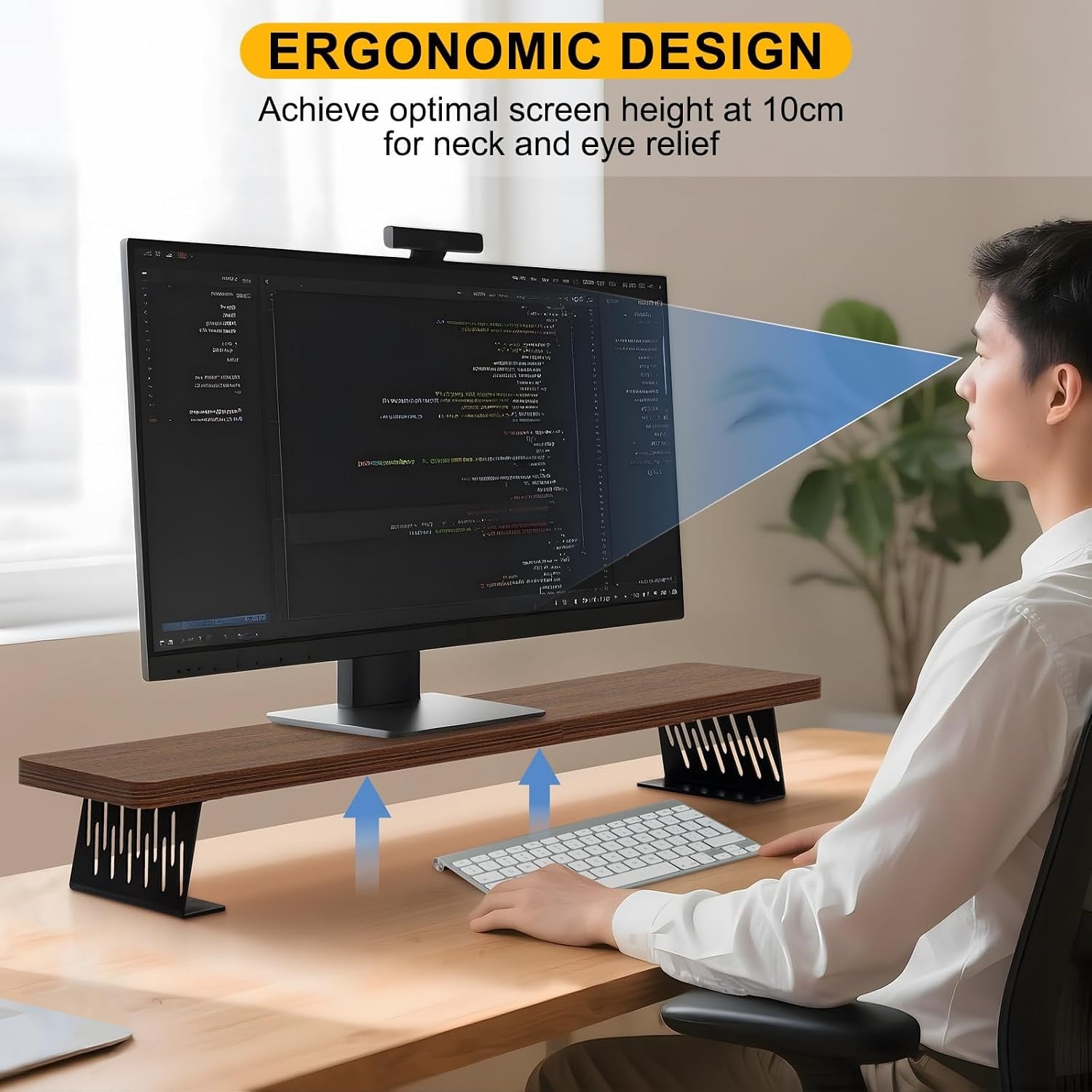 Support double moniteur ergonomique bois 80x23,5 cm - 32% de remise