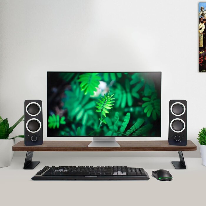 Support double moniteur ergonomique bois 80x23,5 cm - 32% de remise