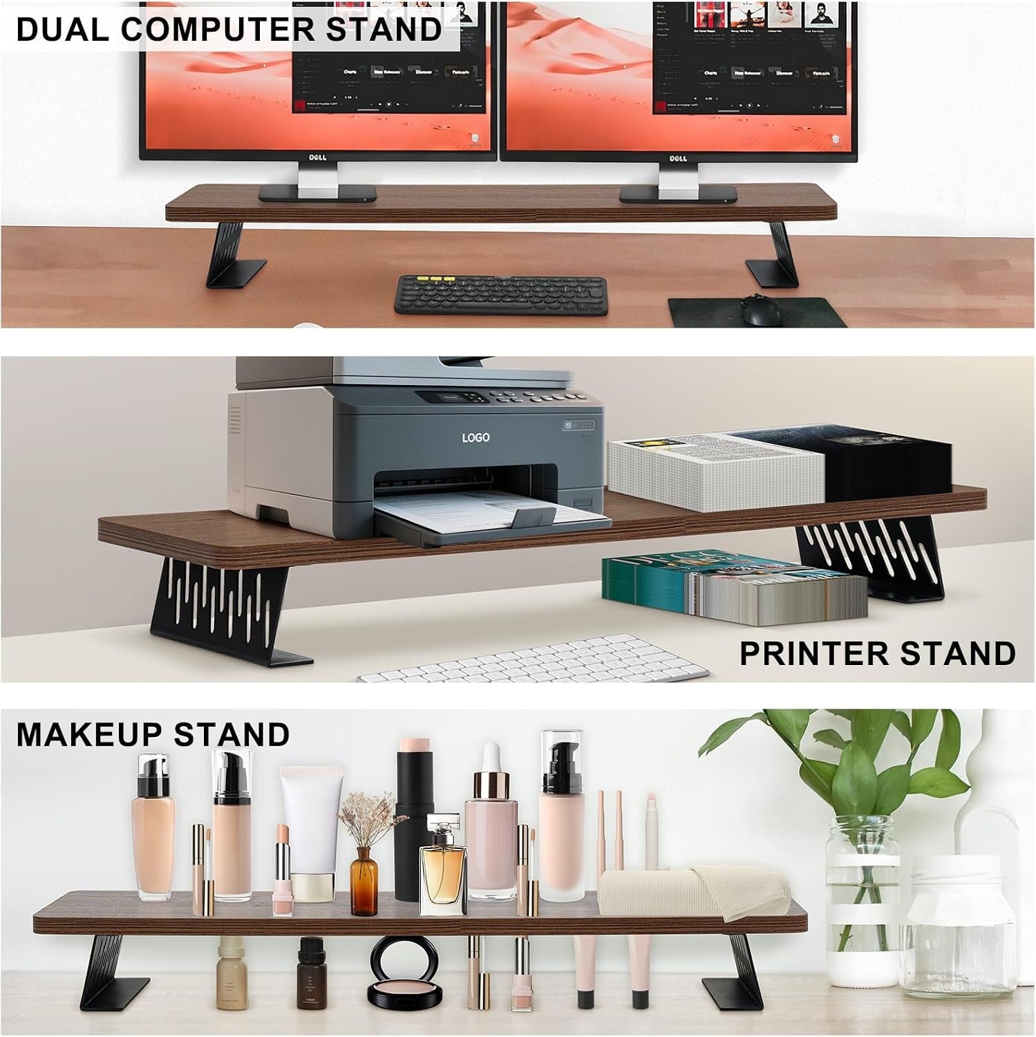 Support double moniteur ergonomique bois 80x23,5 cm - 32% de remise