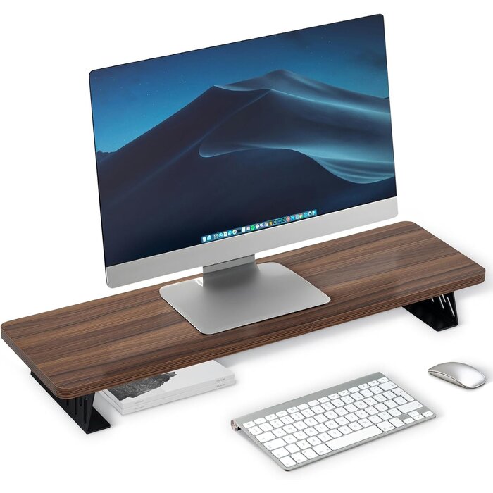 Support double moniteur ergonomique bois 80x23,5 cm - 32% de remise
