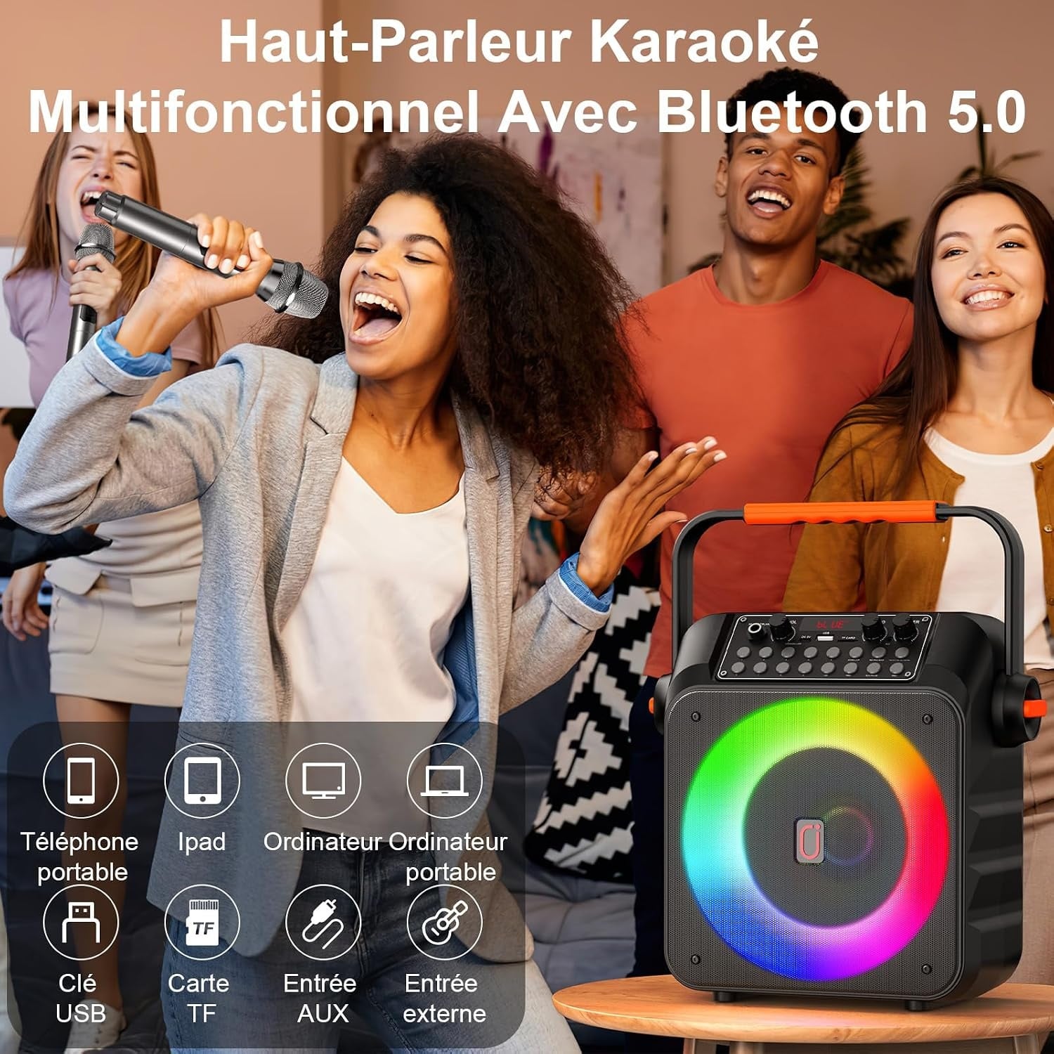 Machine de karaoké portable Bluetooth avec 2 micros - 34% de remise