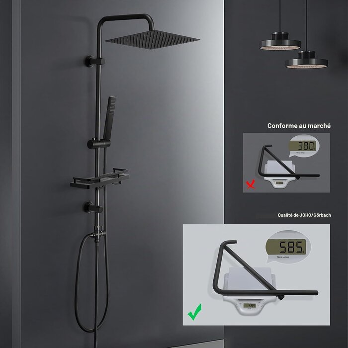 Colonne de douche noire avec tablette - 33% de remise