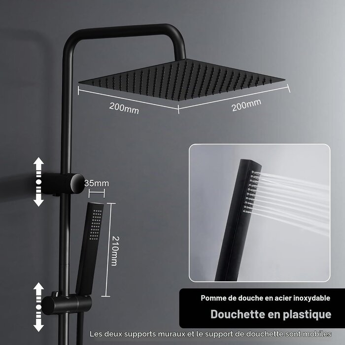 Colonne de douche noire avec tablette - 33% de remise