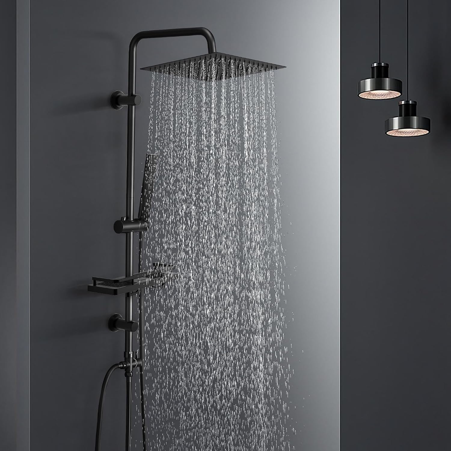 Colonne de douche noire avec tablette - 33% de remise
