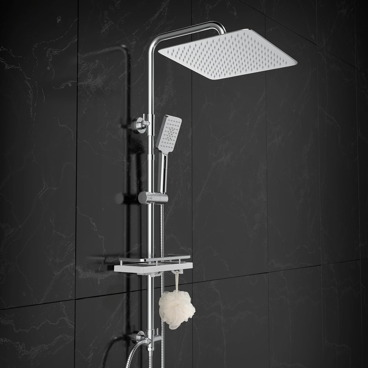 Colonne de douche noire avec tablette - 33% de remise