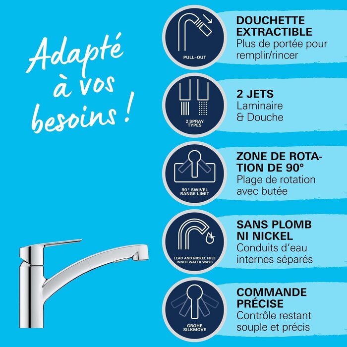 Mitigeur évier douchette 2 jets - 34% de remise