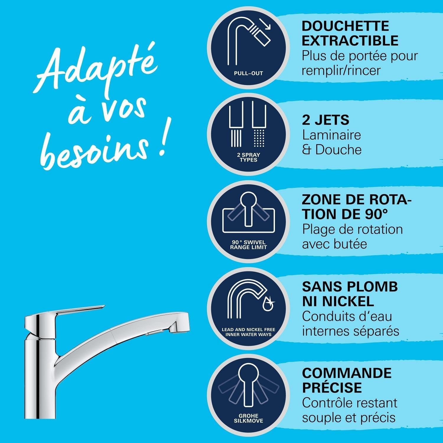 Mitigeur évier douchette 2 jets - 34% de remise