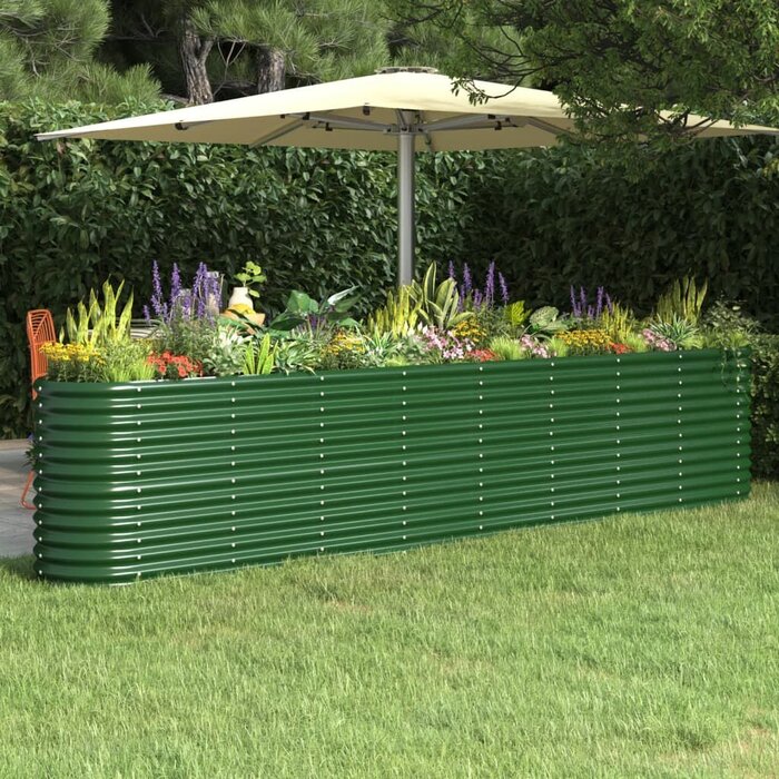 Jardinière surélevée ovale acier vert 332x40x68 cm - 34% de remise