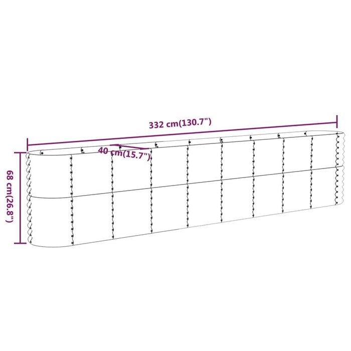 Jardinière surélevée ovale acier vert 332x40x68 cm - 34% de remise