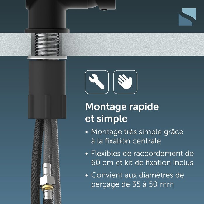 Mitigeur de cuisine avec douchette, noir mat - 34% de remise