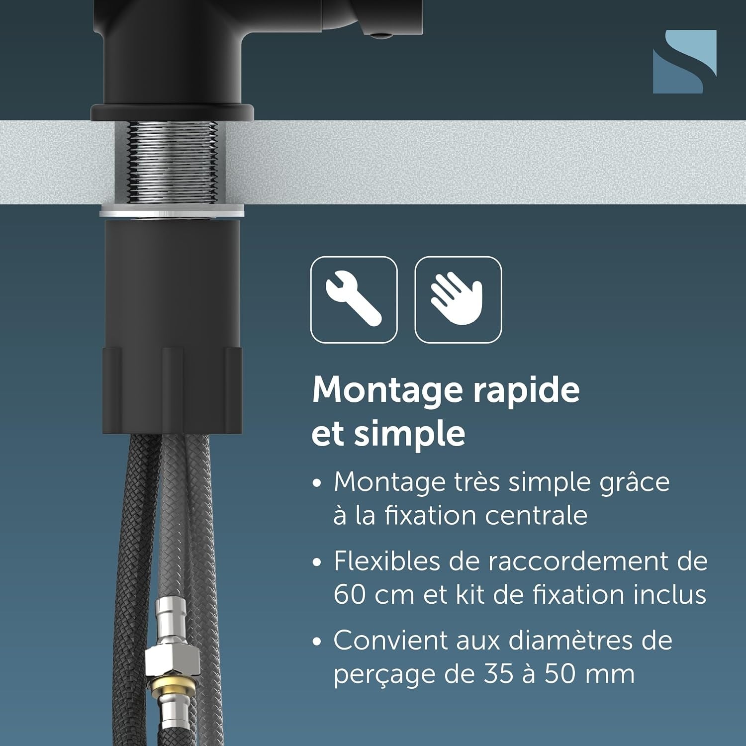 Mitigeur de cuisine avec douchette, noir mat - 34% de remise