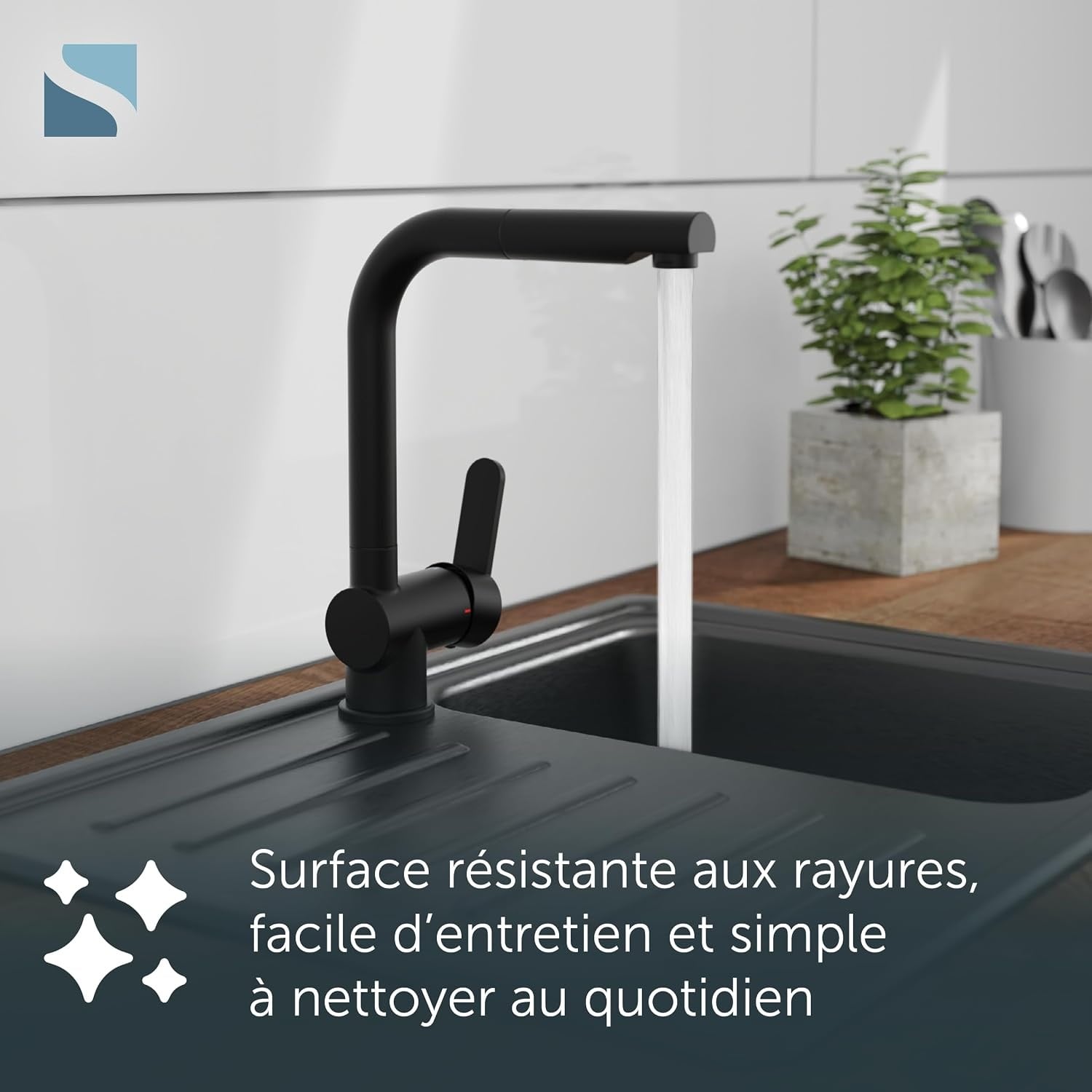 Mitigeur de cuisine avec douchette, noir mat - 34% de remise