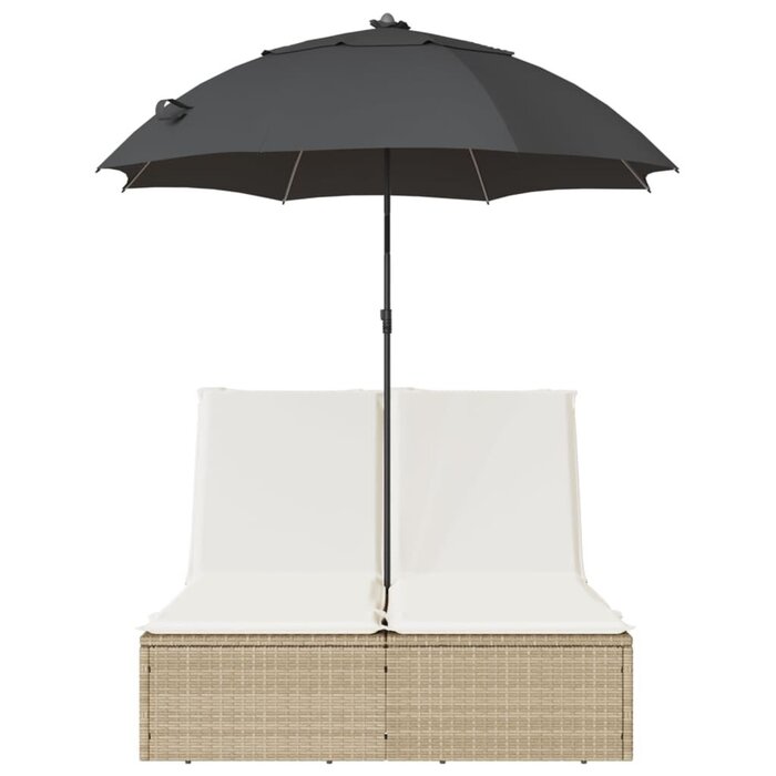 Bain de soleil 2 places avec parasol - Beige - 35% de remise