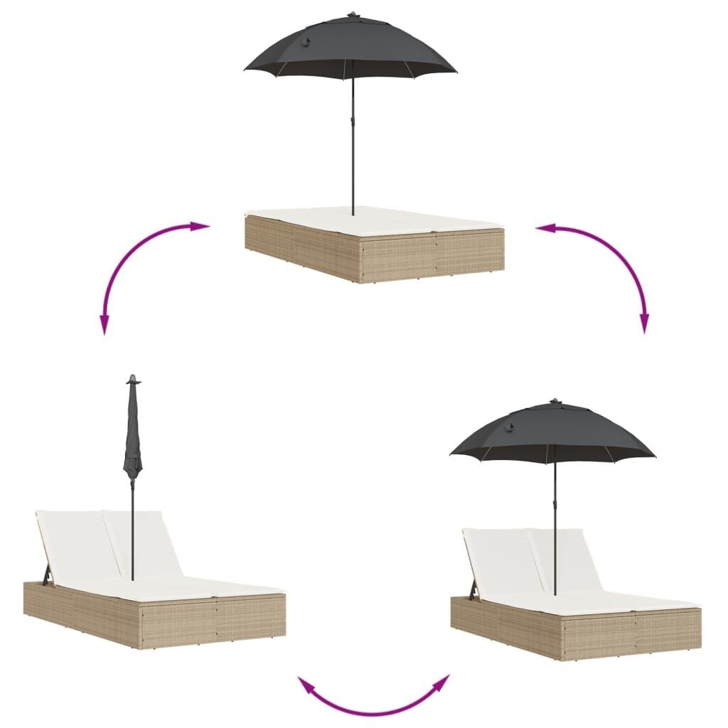 Bain de soleil 2 places avec parasol - Beige - 35% de remise