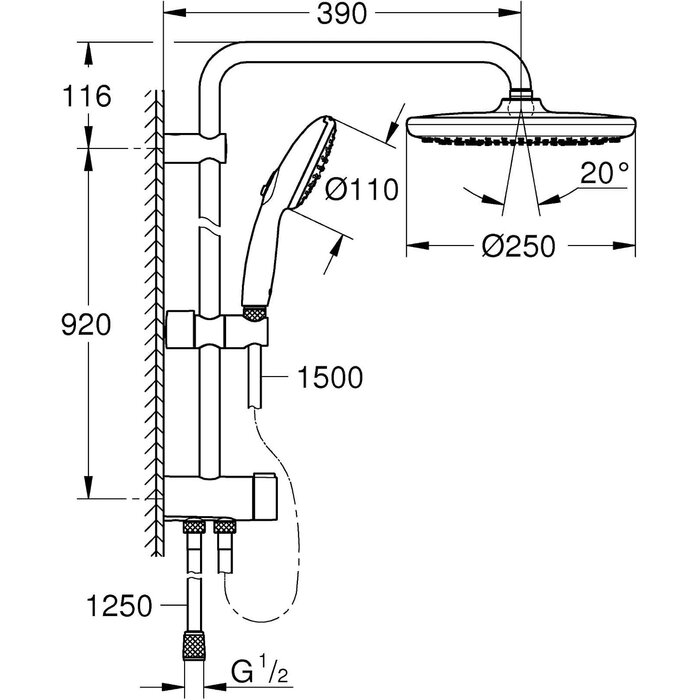 Système de douche 250 mm chrome L - 35% de remise