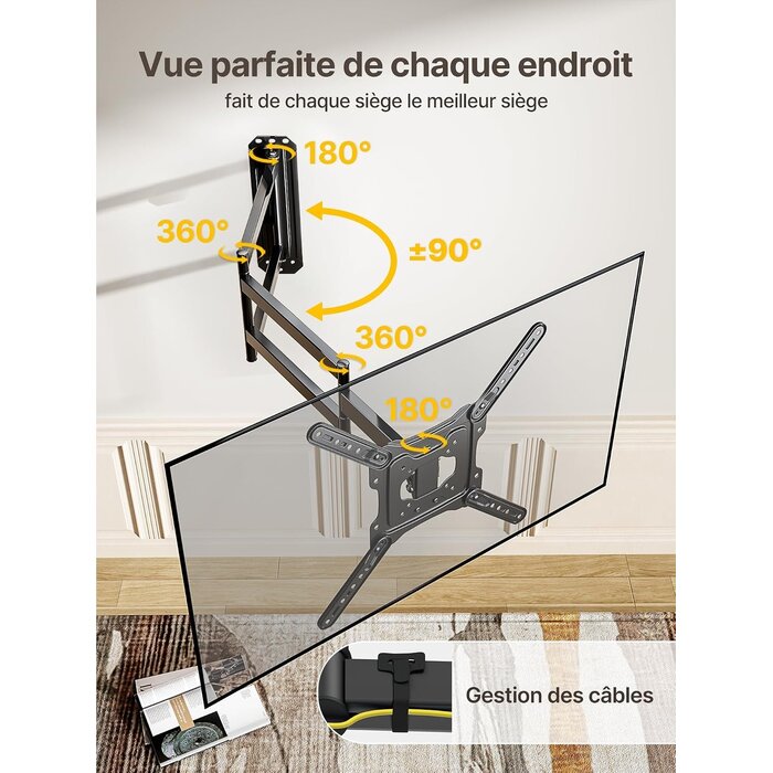 Support mural TV articulé 23-65 pouces bras 946 mm - 34% de remise