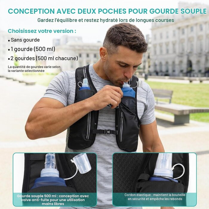 Gilet de trail running avec flasque 500ml - Noir - 31% de remise