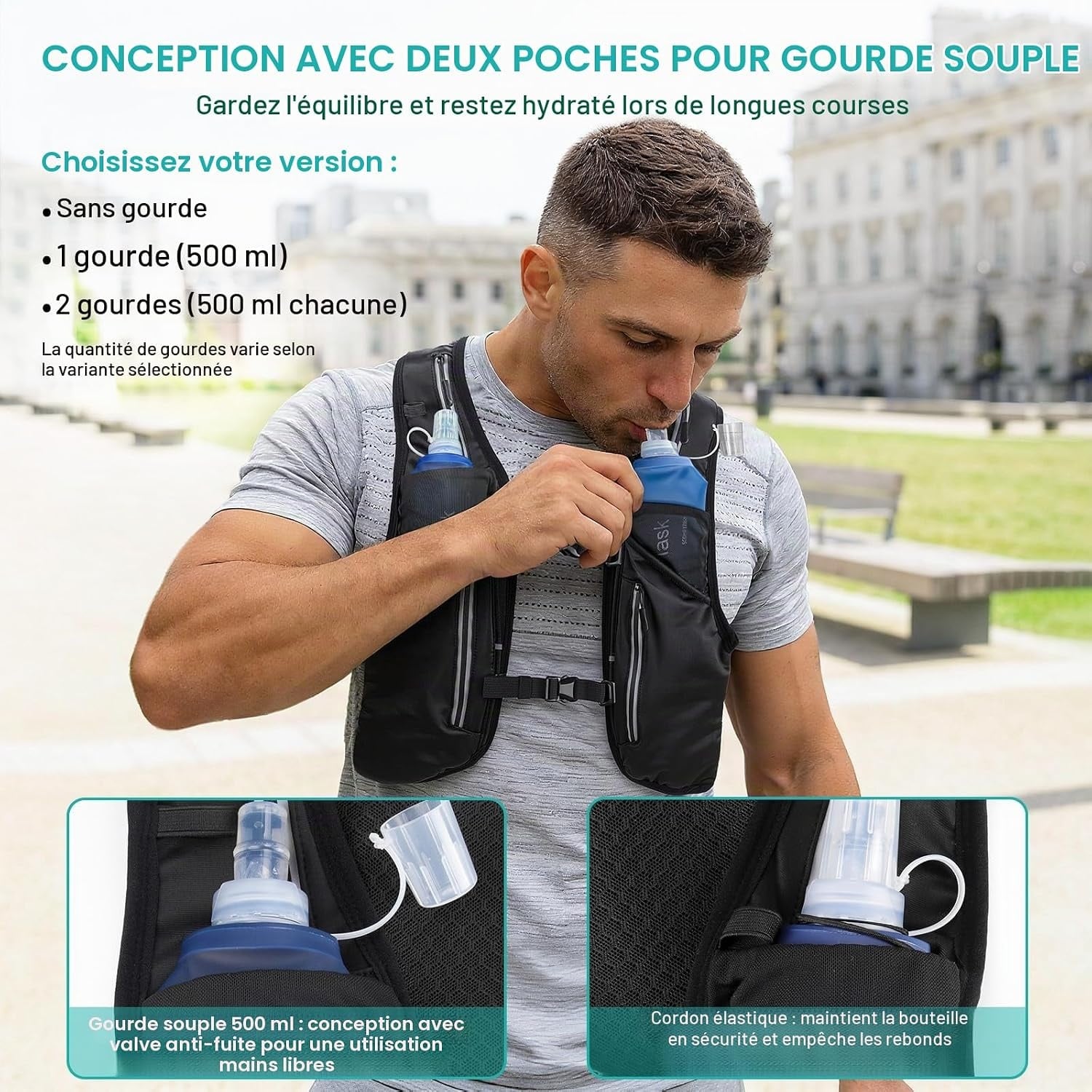 Gilet de trail running avec flasque 500ml - Noir - 31% de remise